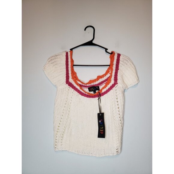 dELiA*s Tops - Delia*s Dollskill Womens L Cropped Sweater Crochet Retro Summer Loose Knit